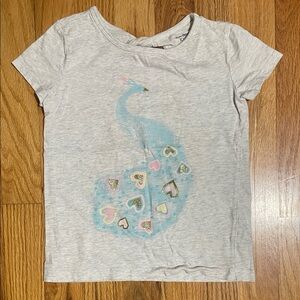 Carter's Light Gray Tee with Blue Peafowl and Pink/Gold Heart Accents